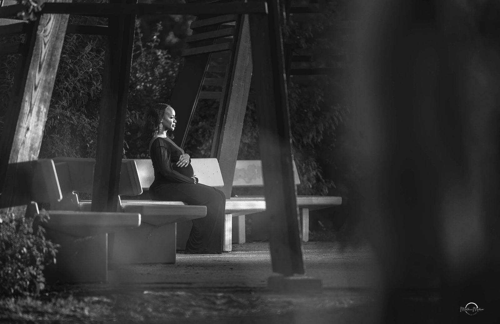 Seated portrait in black and white