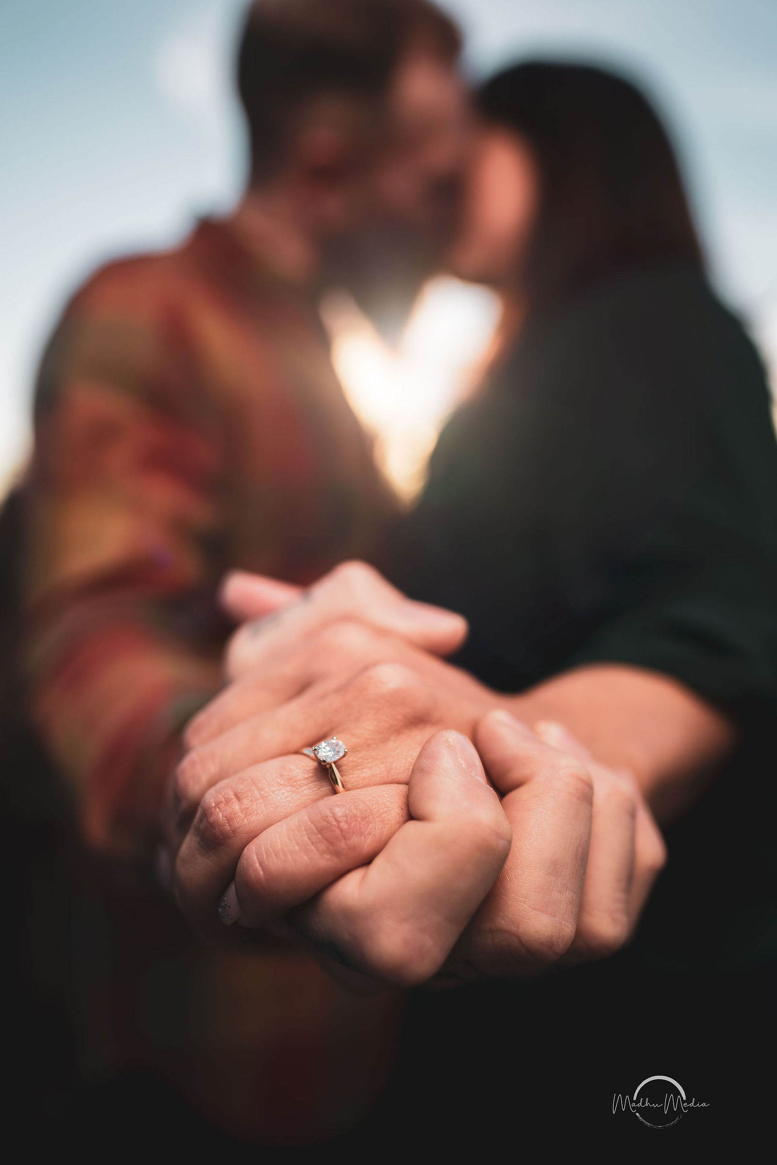 Engagement ring detail in black and white